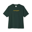 Unisex forest green Unplug Yourself Boxy Tee made from soft Airlume cotton, perfect for outdoor adventure.