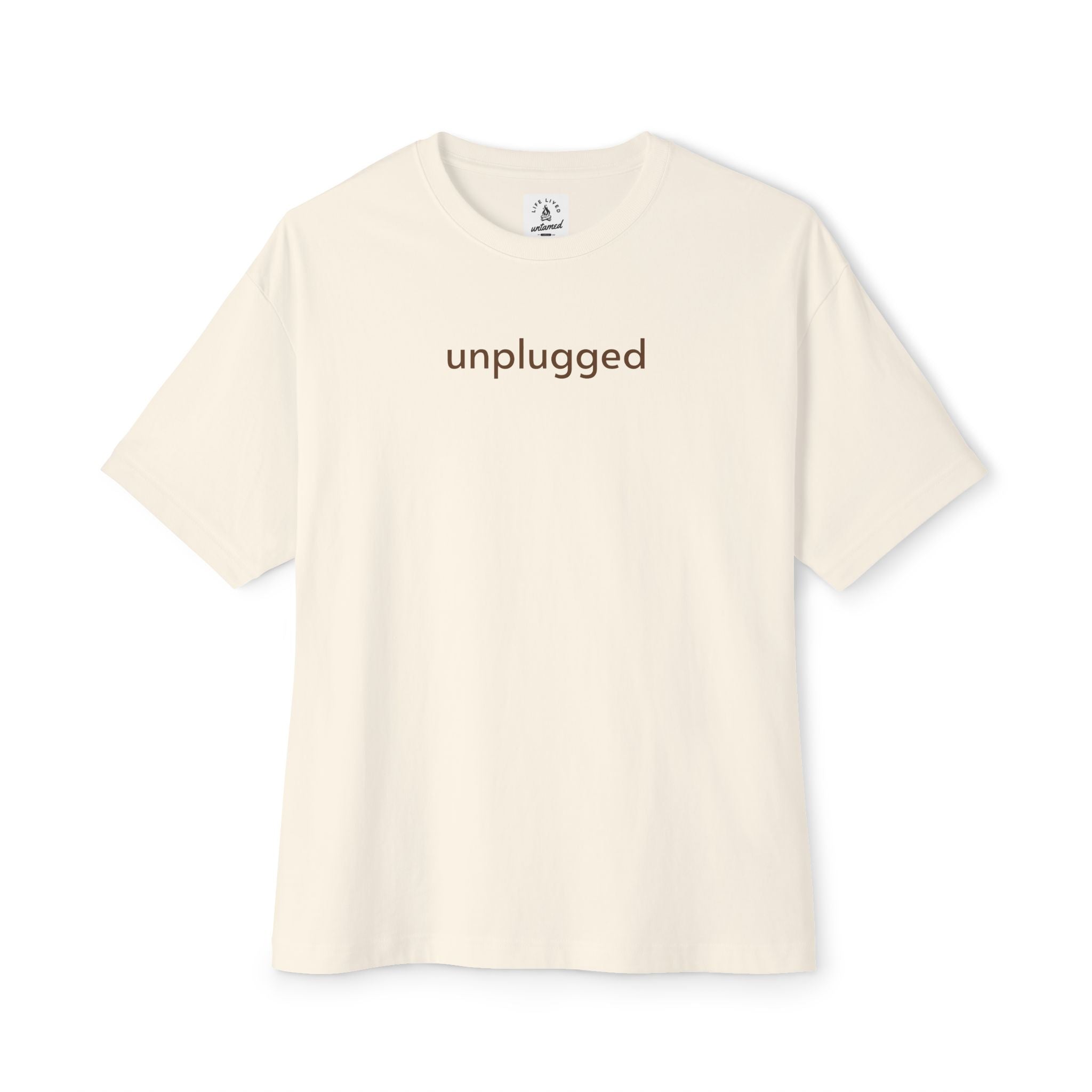 Natural beige Unplug Yourself Boxy Fit T-Shirt, a comfortable oversized fit made from premium cotton.