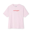 Soft Pink Unplug Yourself Boxy Fit T-Shirt made from premium Airlume cotton, featuring a relaxed unisex fit.
