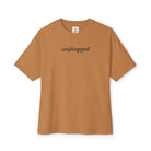 Toast brown Unplug Yourself Boxy Tee, soft Airlume cotton shirt for relaxed outdoor style.