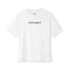 White Unplug Yourself Oversized T-Shirt made from premium Airlume cotton, featuring a comfortable relaxed fit.