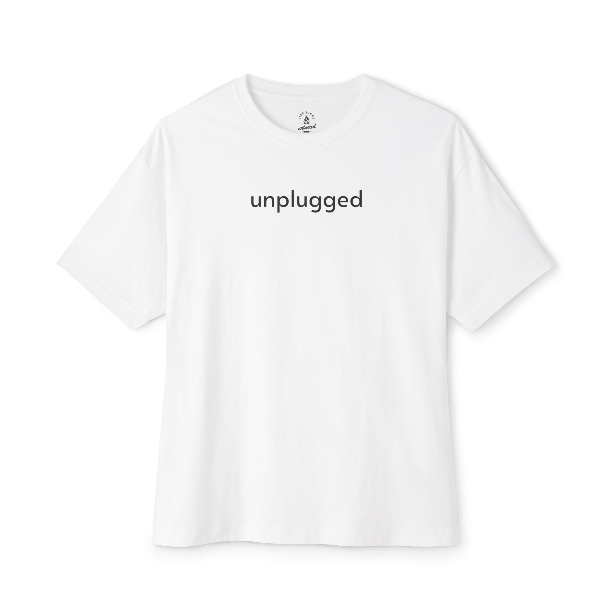 White Unplug Yourself Oversized T-Shirt made from premium Airlume cotton, featuring a comfortable relaxed fit.
